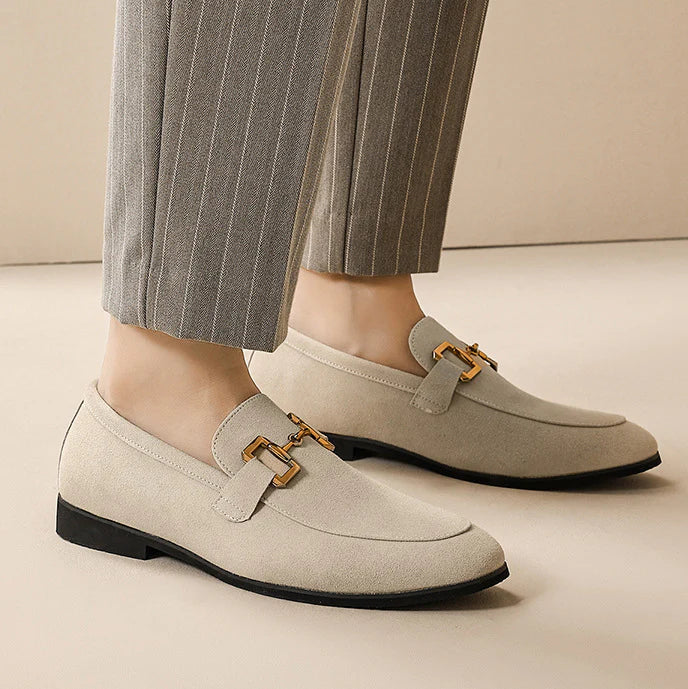 Suede Moccasins with Gold Horsebit