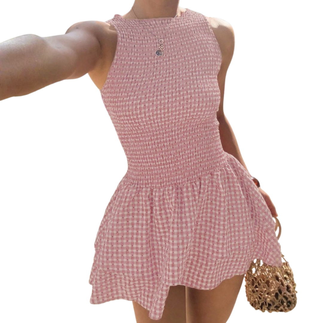 Plaid Off-Shoulder Puff Dress