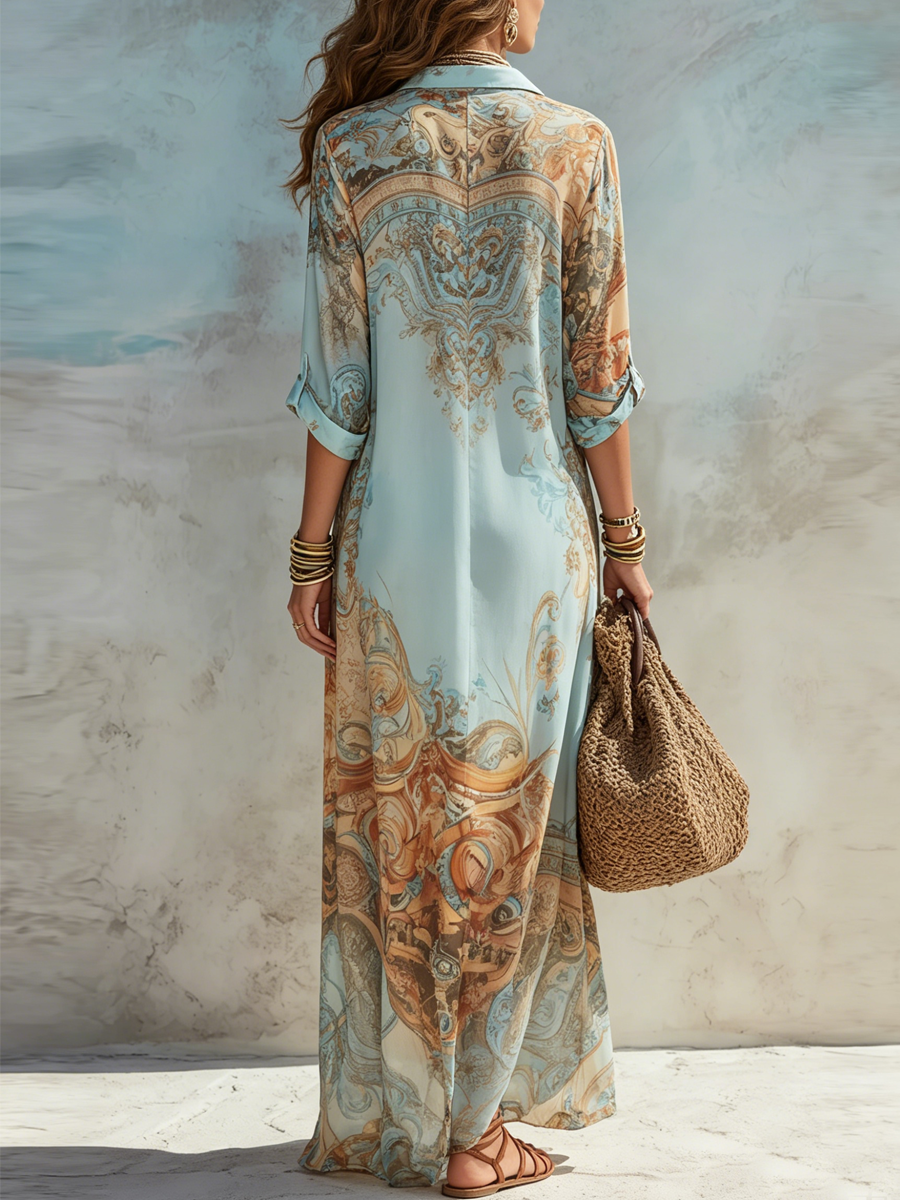 Mediterranean Style Silk Shirt Dress