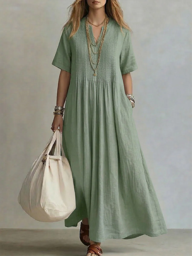 Pintuck Elegance Maxi Dress