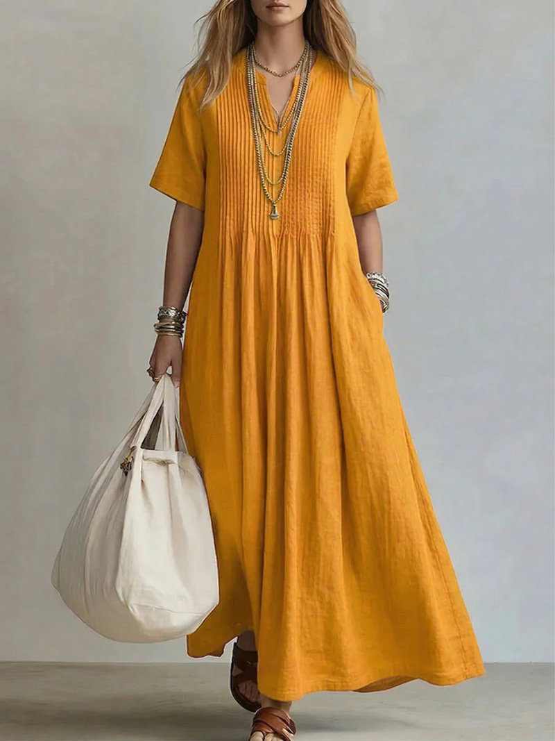 Pintuck Elegance Maxi Dress