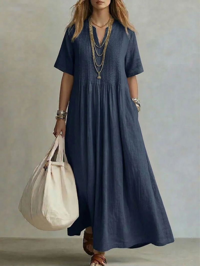 Pintuck Elegance Maxi Dress