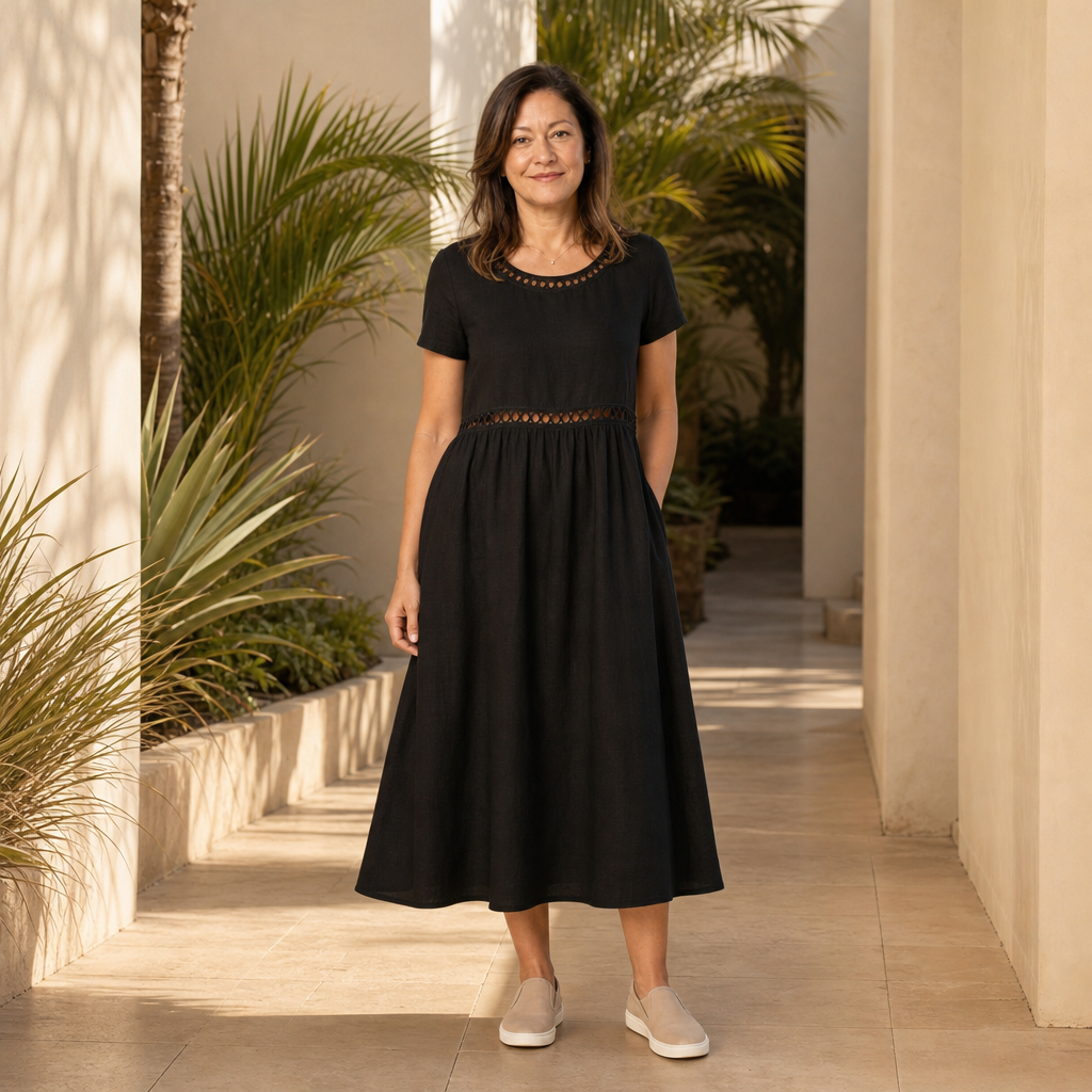 Embroidered Cotton Midi Dress