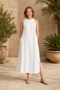 Embroidered Mandarin Collar Midi Dress