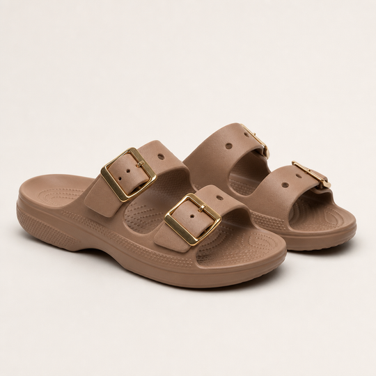 Leather Double Buckle Slides