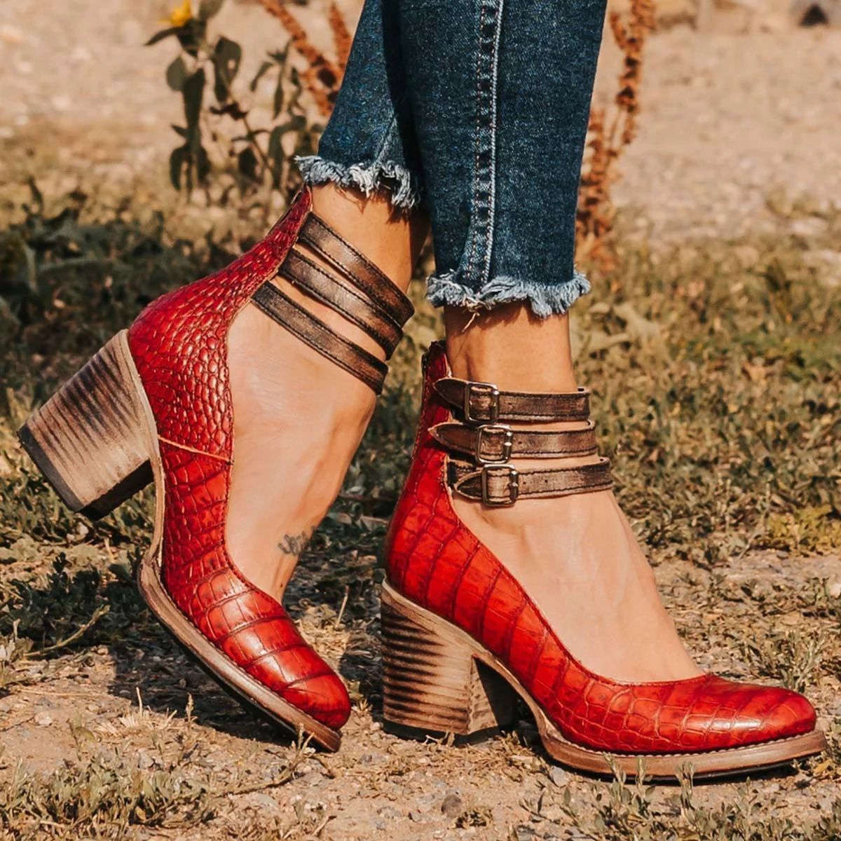 Triple Buckle Leather Heels