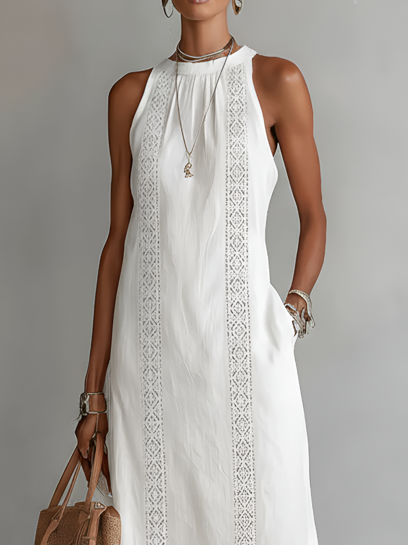 Embroidered Mandarin Collar Midi Dress